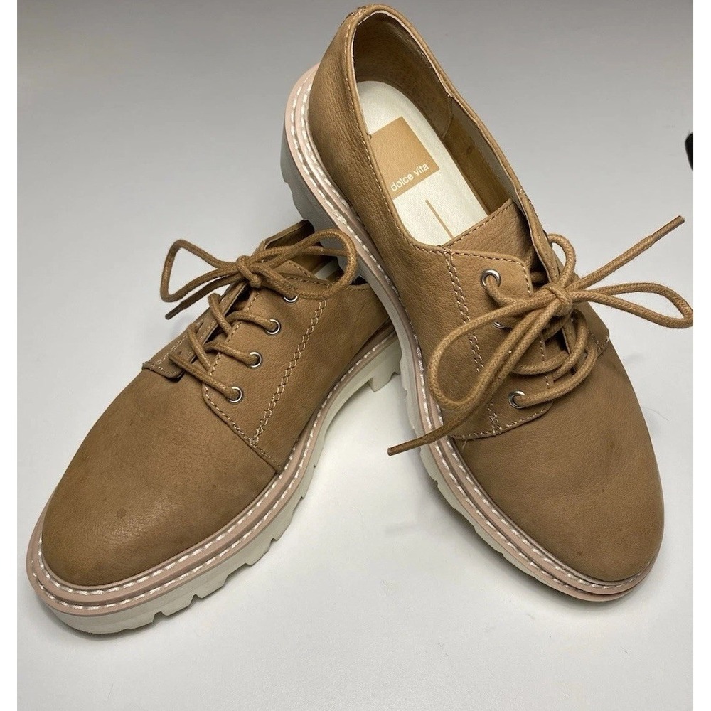 Whiskey Brown Platform Oxford Dolce Vita Womens Derby Shoes Leather 7.5M Brown - Picture 2 of 9